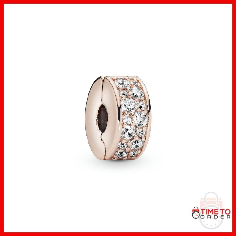 Clear Pavé Clip Charm Bracelet Charm, Rose Gold-Plated, Cubic Zirconia